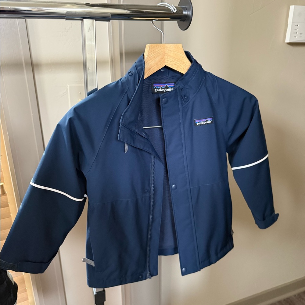 Patagonia Navy Kids Rain Jacket with Reflective Trim